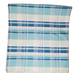 Beach Teal Blue White Plaid Cotton Fabric Medium Weight Shirt Curtains 3 yd X 48